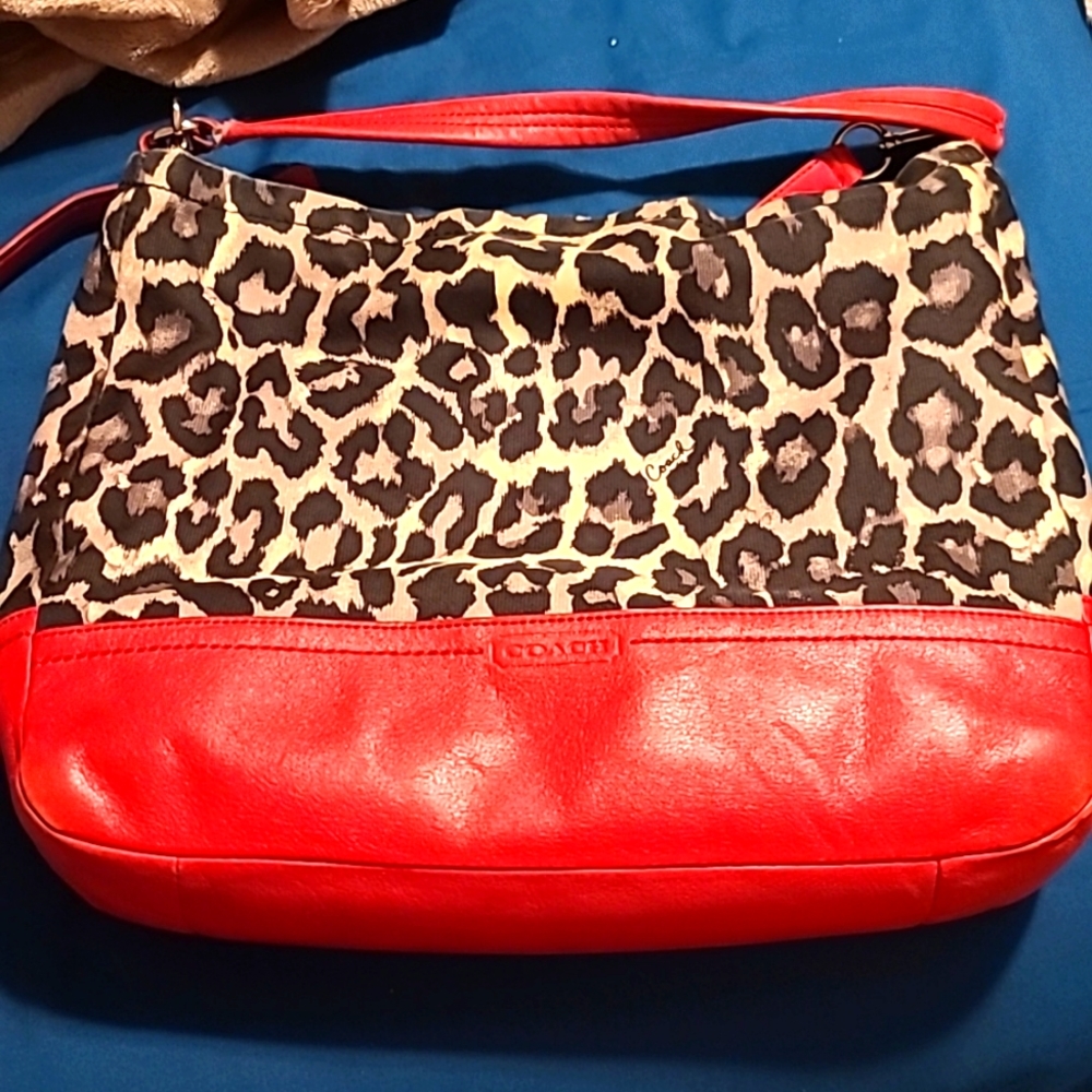 Red cheetah print Coach bag